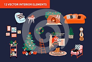 Set of  christmas interior design elements.